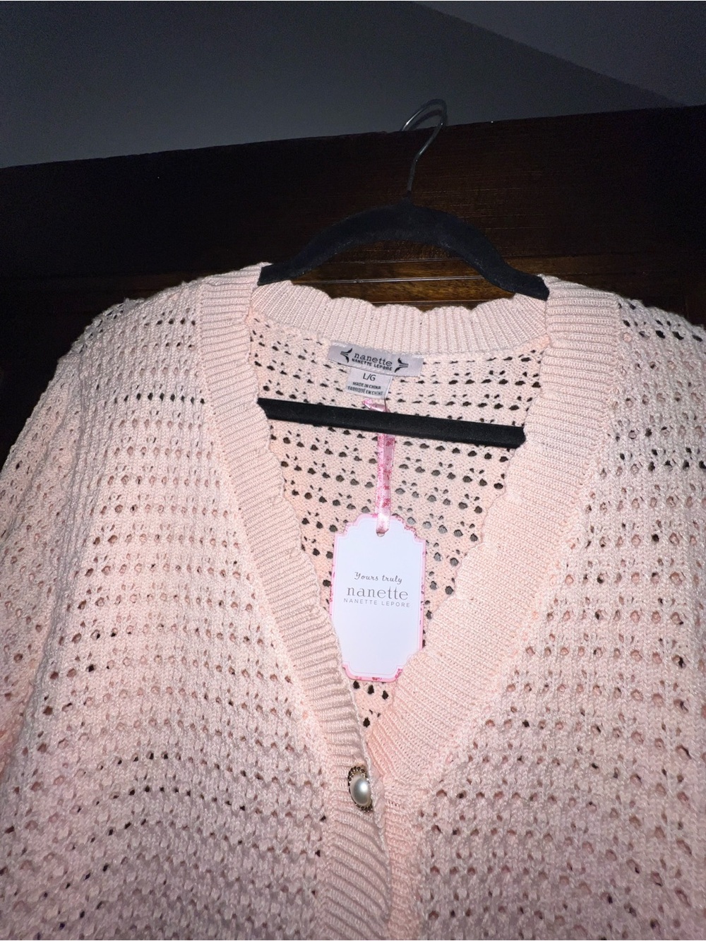 Nannette Pale Pink Crochet Button-Front Cardigan - Picture 2 of 3